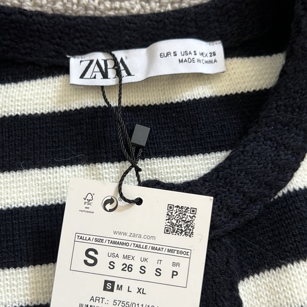 Zara Knit Cardigan Skirt Set Navy Blue White Stripes S - Picture 3 of 7